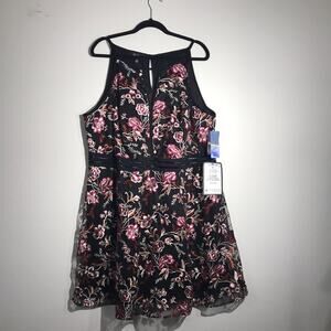 BCX Dress Black and Floral Spaghetti Strap Size 24W NWT